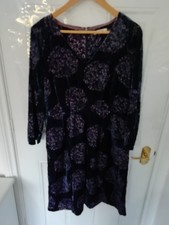 White Stuff 12 Dress Navy Blue Purple Velvet Feel Back Zip Lined Pleat Ladies