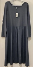 24 Seven Comfort Apparel Dress Fit N Flare/Long Sleeves/Pockets/Midi Gray/2X NWT