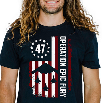 Operation Epic Fury 47 Patriotic Iran Fighter Jet Flag Tee