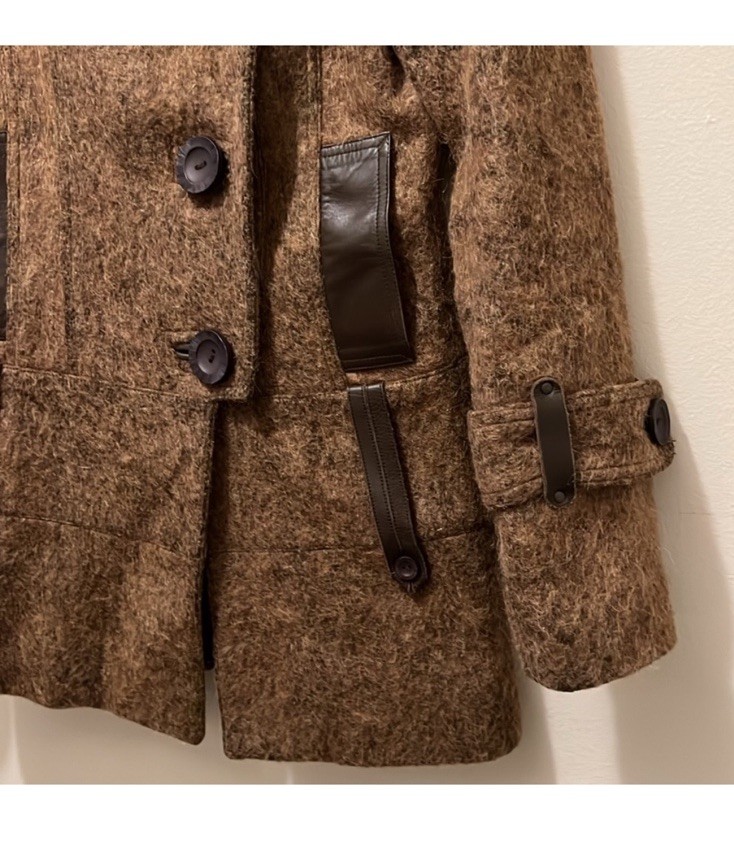 Mackage Brown Button Belted Collared Leather Trim… - image 3