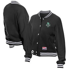 Women's New Era Black New York Liberty Throwback Varsity Fleece Full-Snap Jacket