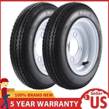 2pcs Trailer Tire on with 8" Rims 4.80-8 4.80x8 480-8 4 Lug Wheel White 6PR Tire