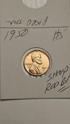 wheat penny 1950 SHARP RED BU LINCOLN CENT 1950-P LOT #5 NICE UNC RED LUSTER