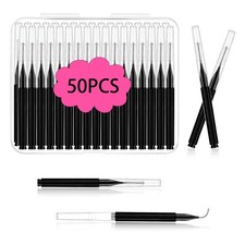 Micro Eyebrow Brush Set with Cap 50Pcs Eyelash Spoolies Comb 50PCS, Black