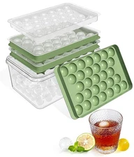 Ice Cube Tray with Lid and Bin 62 Round Trays for Freezer BPA-Free Plastic Molds