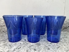 Vtg Hazel Atlas Royal Lace Cobalt Blue Juice Tumblers Set of 7