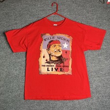Vintage Willie Nelson T-shirt XL The Honky Tonk Hero Live Red Double Sided