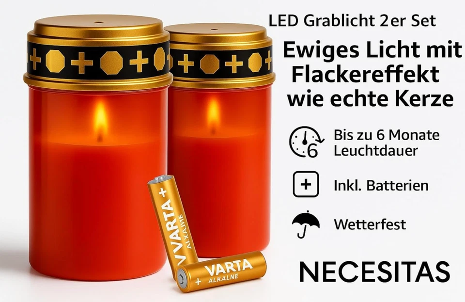 2 x LED Grablicht flackernd, wetterfest, 200 Tage Brenndauer, Grabkerze - Bild 4 von 4