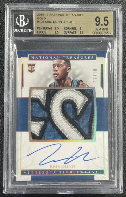 Kris Dunn BGS 9.5 2016-17 NATIONAL TREASURES #128 ROOKIE PATCH AUTO GOLD RC 2/10