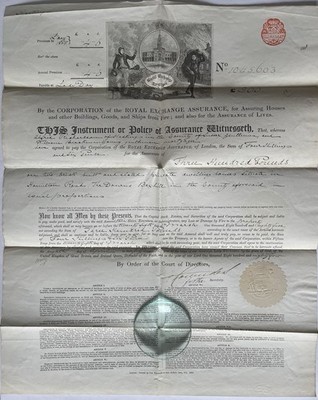 1885 Royal Exchange Assurance Policy Zertifikat, Häuser in Bexhill East Sussex