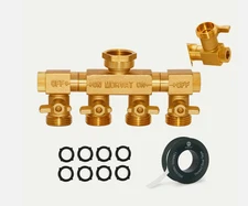 Morvat Brass 4-Way Twist Hose Splitter with Mount Kit, Tape & Rubber Washers