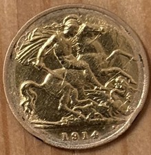 Circulated not mint 1914 22ct Gold Half Sovereign Coin from London Mint