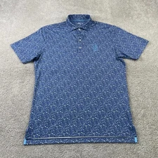 Johnnie-O Polo Shirt Mens Medium Blue Floral TPC Sawgrass Golf Performance