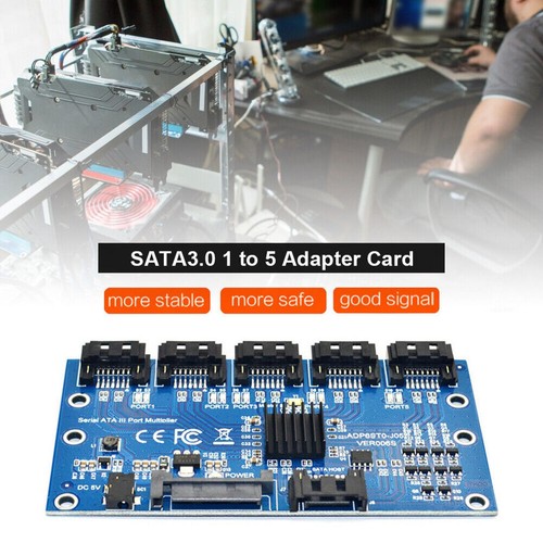 SATA3.0 Card 1 to 5 Port ExpansionCard Mainboard 6Gbps Riser Card Hub Adapter - Picture 8 of 9