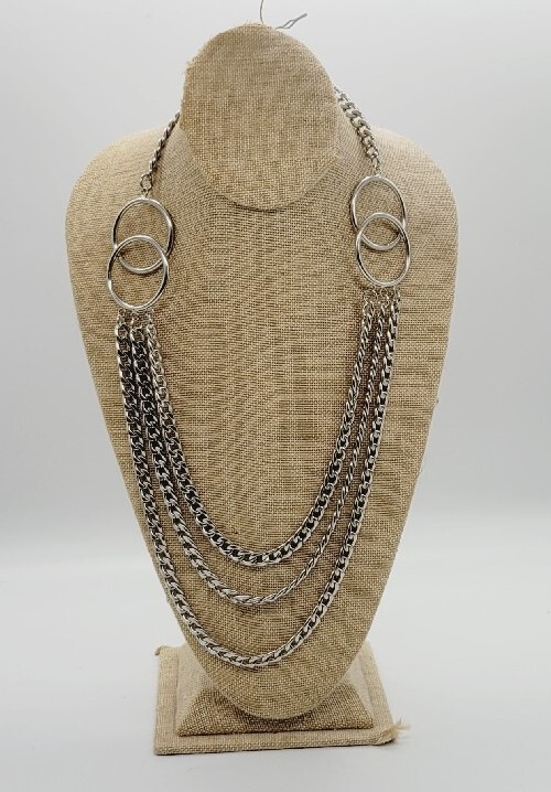 CHUNKY Layered Chain Link Three Row Necklace Bike… - image 1
