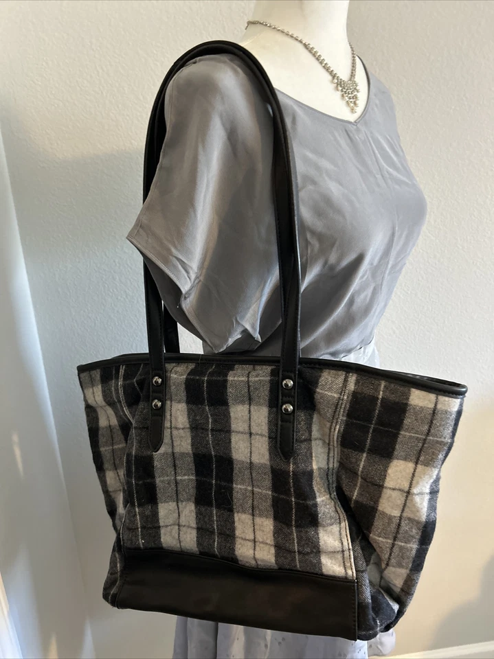 Bolso de Mano Danielle Nicole Block Gris Negro Lana a Cuadros Bolso de Mano Cartera Foto 3 de 4