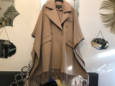 Badgley Mischka , Wool Cape 14-16-18-20-22-24 Double Breasted Fringe Beige
