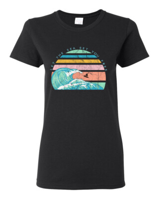 Retro Let The Sea Set You Free Outdoor Women Graphic T-Shirt