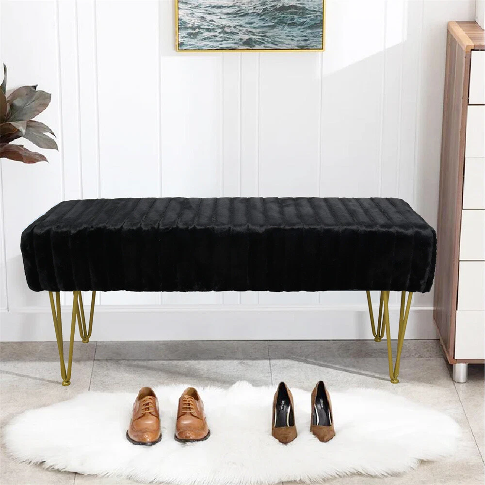Modern Super Mink Long Bench Ottoman Foot Rest Stool Seat with