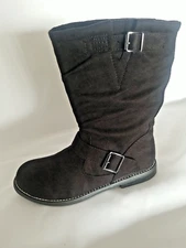 REPORT, New Buhler Black Mid Calf Boots, Flat, Slip On, Man Made Fabric, SIZE 9