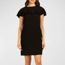 TRINA TURK Splash black ruffle mini shift dress women's size small 4
