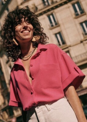 SEZANE LAURINE SHIRT BRIGHT PINK SIZE SMALL | eBay