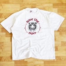 Vintage Save The Tiger Shirt XL Animals Nature Wildlife Single Stitch Stains