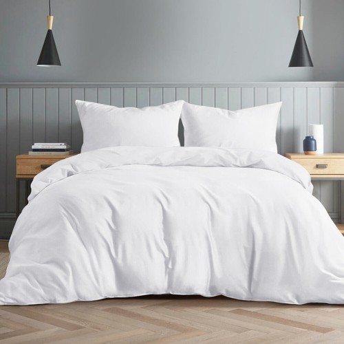 Cotton Bed Linen Fitted Sheets Duvet Cover White Hotel Bedding Set Double & King - Picture 26 of 60