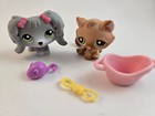 Littlest Pet Shop Maltese dog #193 brown Kitten #194 Pet Pairs