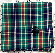 ART MAN DARK BLUE GREEN HANDKERCHIEF RED PLAID CHECK VTG COTTON POCKET SQUARE18"