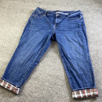 TALBOTS Women's 22W Blue Ankle Jeans Medium Wash Denim Cropped Pants Plaid Hem