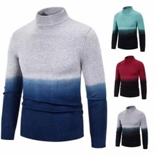 Herren Strickpullover Jumper Rundhals Langarm Farbverlauf Blau Polyester Casual