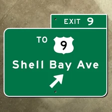 New Jersey exit 9 highway marker road sign Shell Bay Ave turnpike parkway 12x10