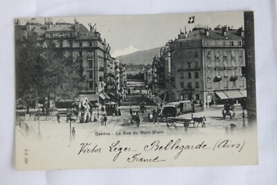 Alte Ak PC Genf,Geneva, La Rue du Mont-Blanc,Tram,Coaches,um 1900,rare,frankiert