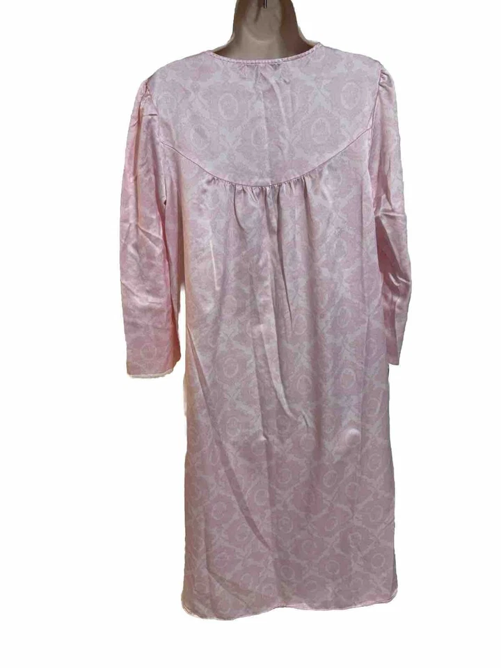 Camisón Miss Elaine Petites satinado rosa pálido ribete de encaje midi manga 3/4 P Foto 2 de 4