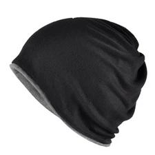 Beanie Hat Scarf Unisex Mens Womens Knitted Hat Ski Slouch Winter Warm Cap Black