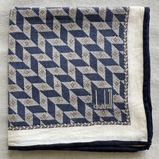 Handkerchief Dunhill VTG Blue Gray Cotton Geometric Classic Pocket Square 20"