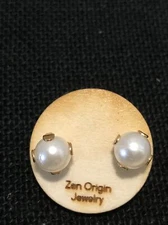 zen origin faux pearl stud gold tone earrings