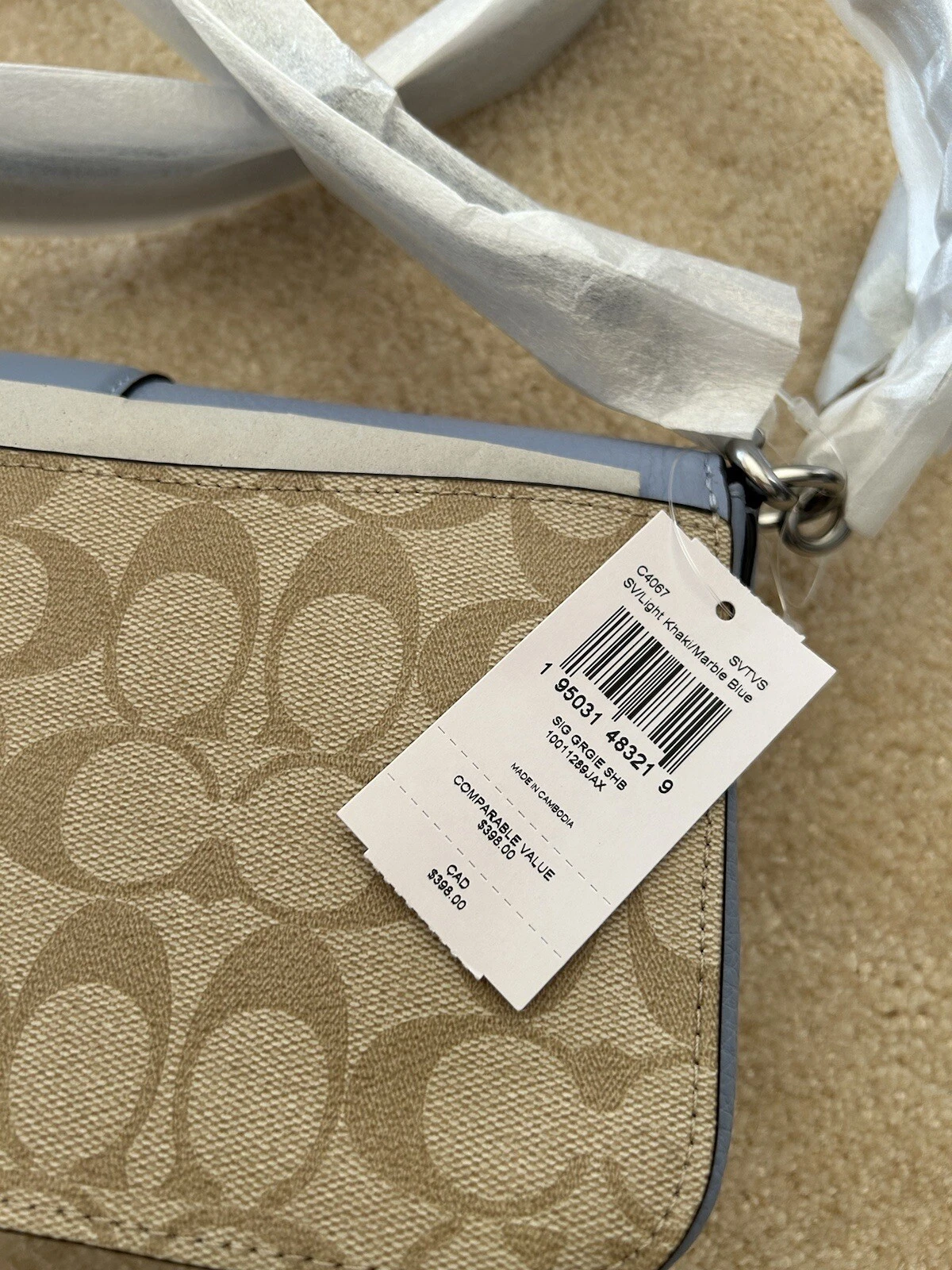 Borsa a tracolla firmata Georgie C4067 COACH SV cachi leggero marmo blu nuova