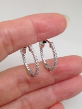 925 Sterling Silver CZ Inside Out Hoop Earrings Small Hoops 19mm/15.5mm x1.1mm