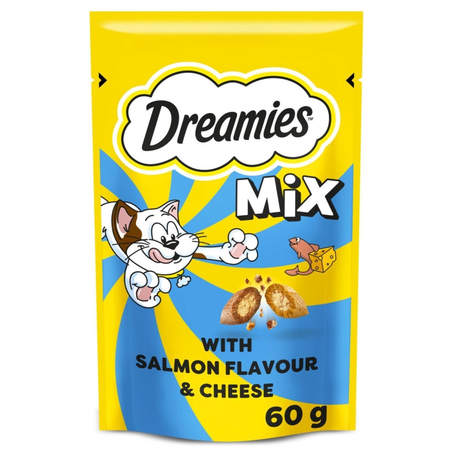 8 x 60g Dreamies Mix Adult Cat Treats Salmon & Cheese Cat Biscuits (480g)