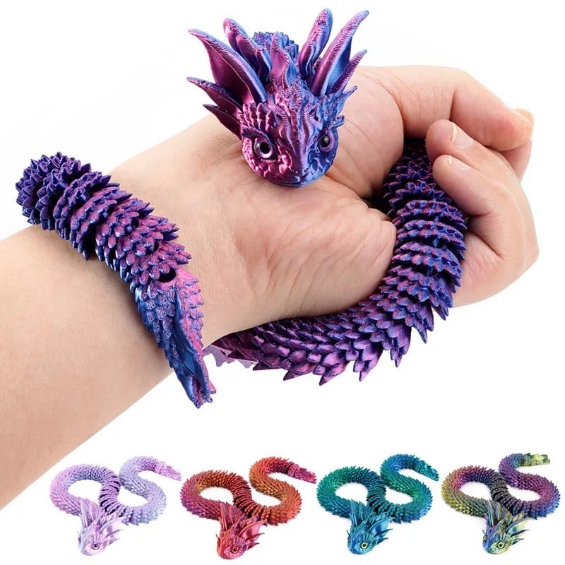 3D Printed Articulated Dragon Snake Fidget Toy Movable Joint Desk Ornament Gift