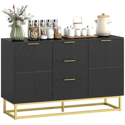 HOMCOM Sideboard Storage Cabinet with Adjustable Shelves, Black