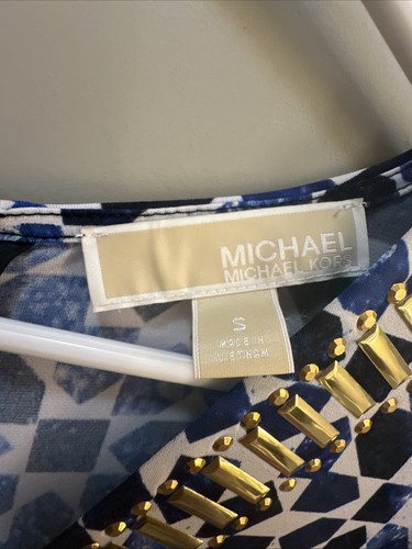 Michael Kors Dress Women's Small Blue Print Gold Embellished Maxi Kimono Sleeve - Bild 4 von 8