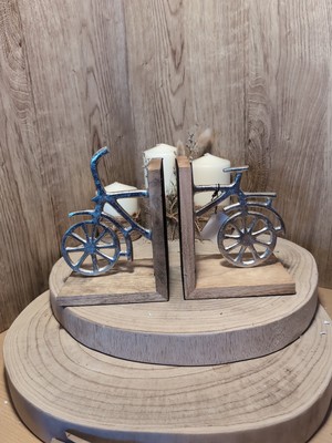 Rustikale Fahrrad Buchstützen Massivholz Ständer Silber Fahrräder Bücherauflage Regale Deko