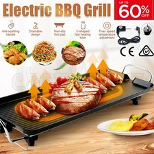 2000w Electric Bbq Grill Teppanyaki Non-stick Hot Plate Griddle Smokeless UK