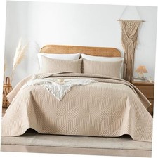 King Quilt Bedding Set,Ultrasonic Quilt Set Reversible King/Cal King Beige