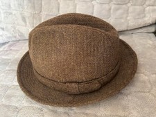 Vtg STETSON Equalizer Fedora Hat Trilby Men's Small Medium Tweed Wool Brown Gray