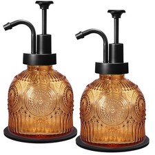 Amolliar 8 Oz Glass Vintage Soap Dispenser 2 PACK, Brown-black Pump-2p