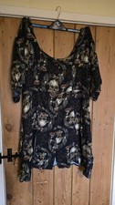Disturbia Skull Print Blouse dress UK20 Goth Witchy Cottagecore Alt Button Black